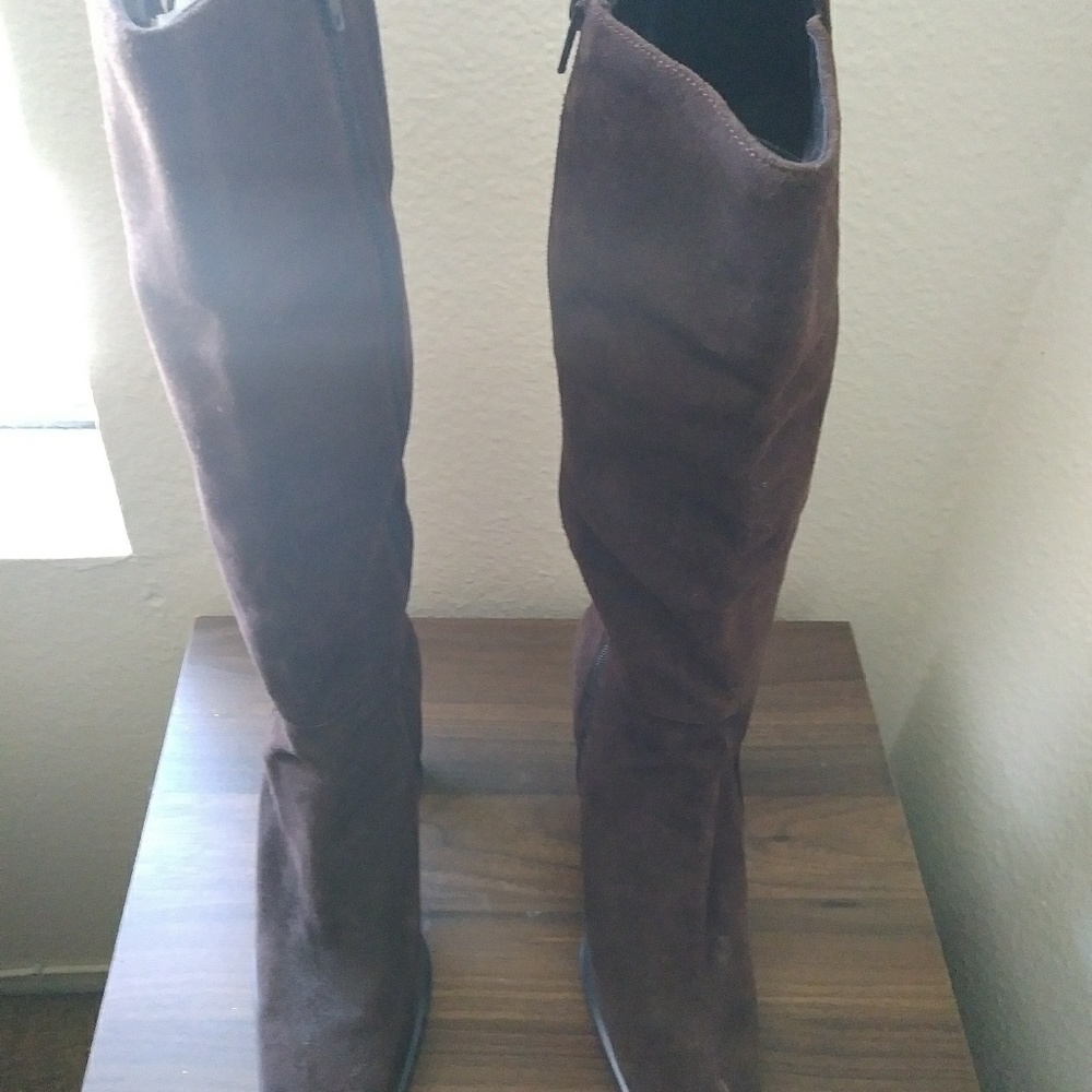 Knee length faux suede boots